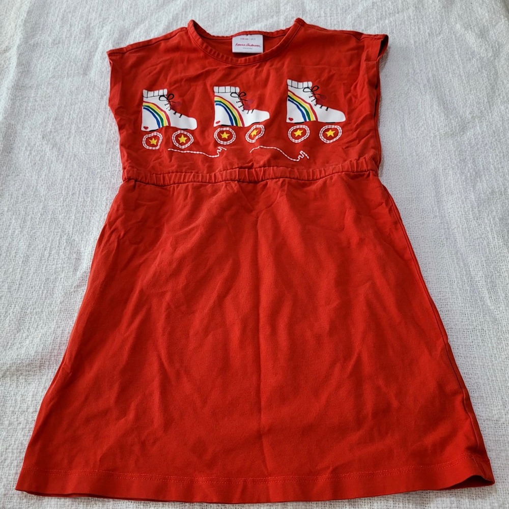 Hanna Andersson Girls Red Roller Skate Rainbow Graphic Dress Size 110 US 5